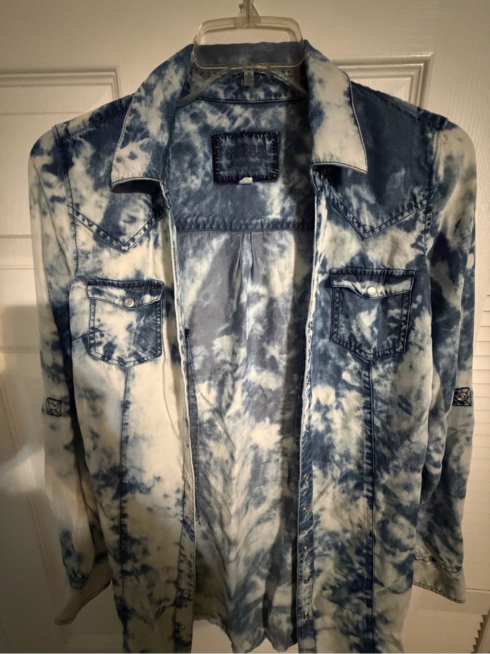 Guess Blue and White Tie-Dye Cardigan